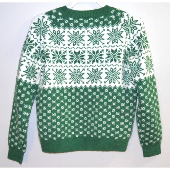 Vintage green and white heavier knit sweater with snowflakes Women's size S/M - Picture 3 of 4